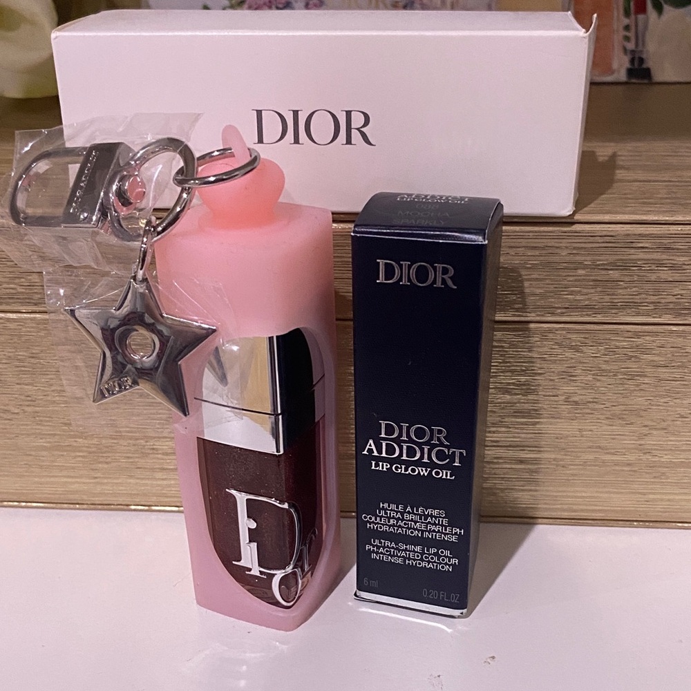 Dior ADDICT Lip Glow Oil #088 MOCHA/Pink Lip Case with Star Keychain with Charm